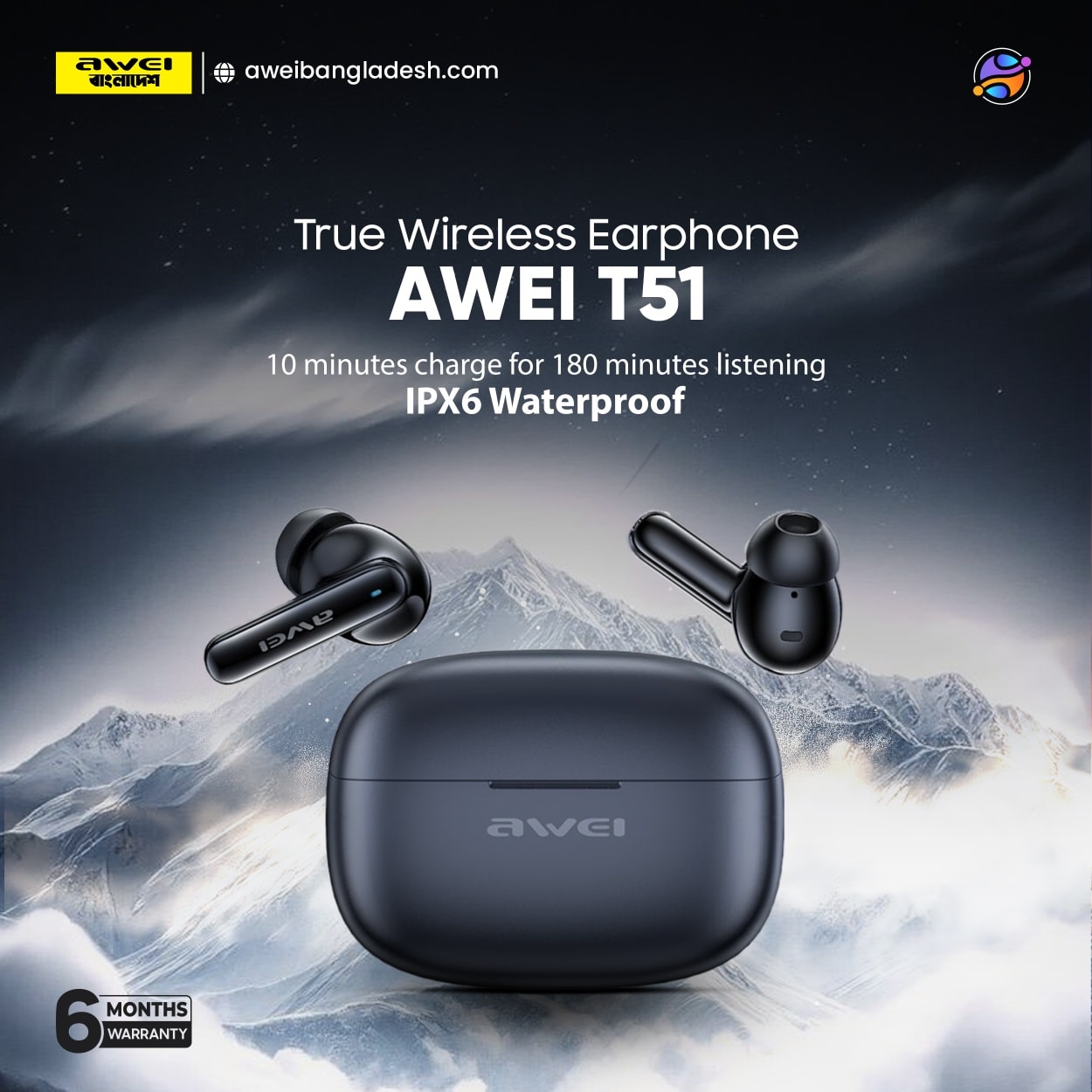 Awei T51 True Wireless Earbuds – Bluetooth 5.4 TWS with 10mm Drivers, ENC Noise Cancelling Mic, IPX6 Waterproof & 300mAh Case_img_1
