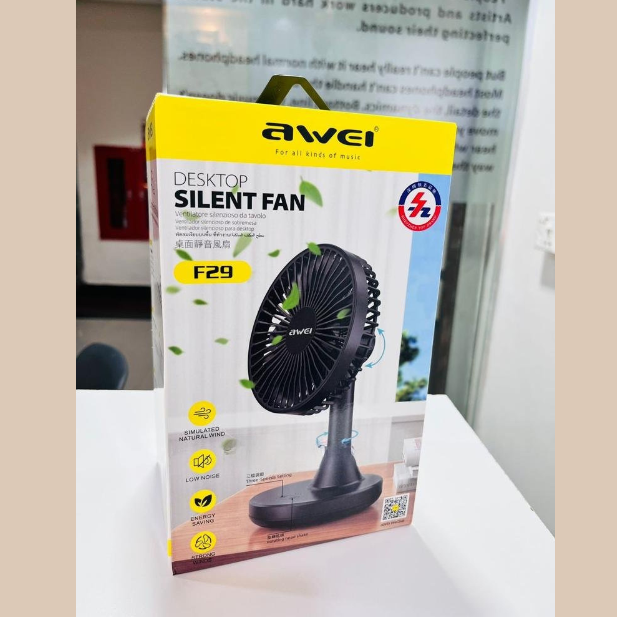 Awei F29 Compact Rechargeable Desktop Fan – 3600mAh Battery, 5.5-Inch 7-Blade Strong Airflow, 90° Auto Oscillation, Silent Brushless Motor & Type-C Charging_img_4