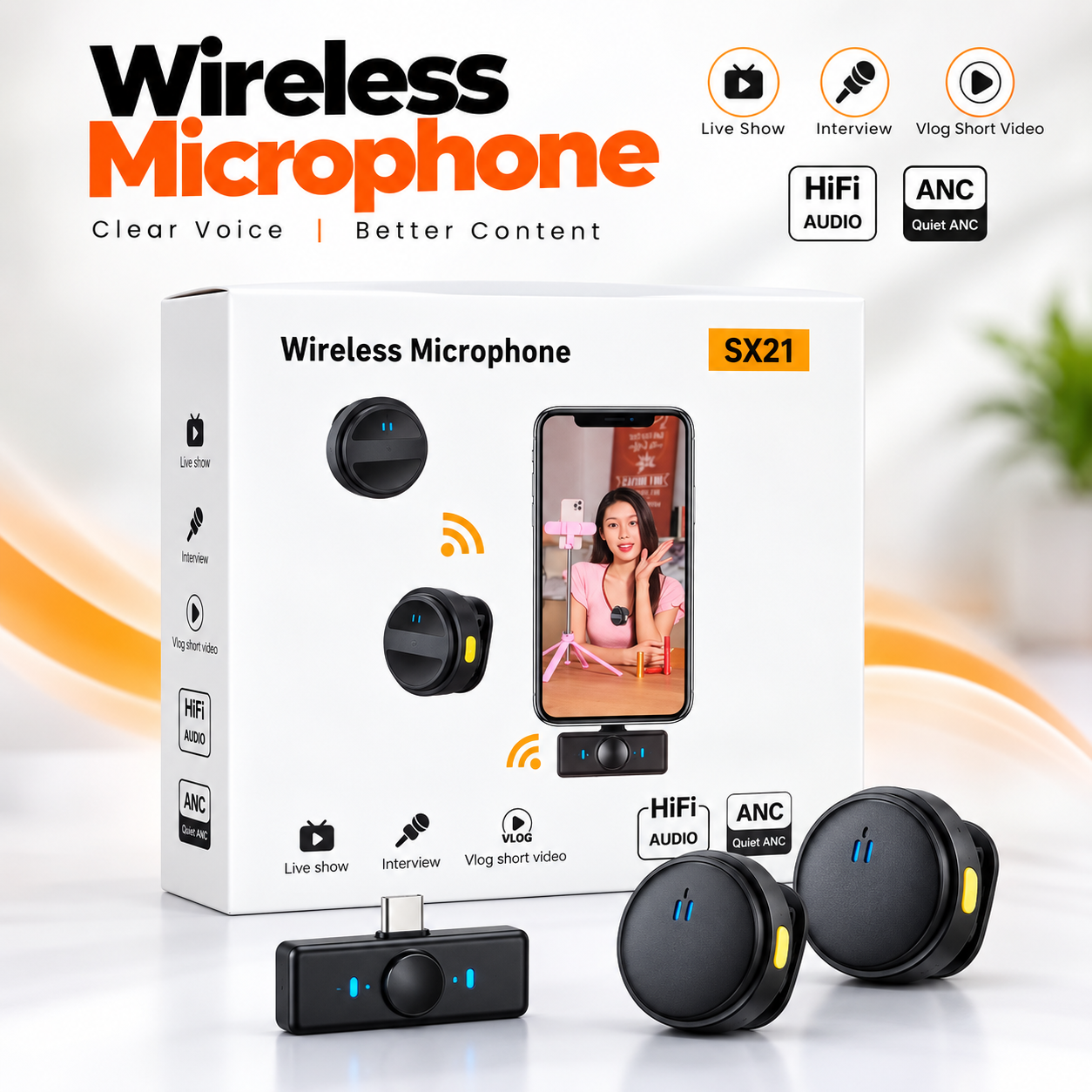 SX21-New 2-in-1 Wireless Lavalier Microphone – Dual Mic Setup for Crystal Clear Mobile Recording_img_1