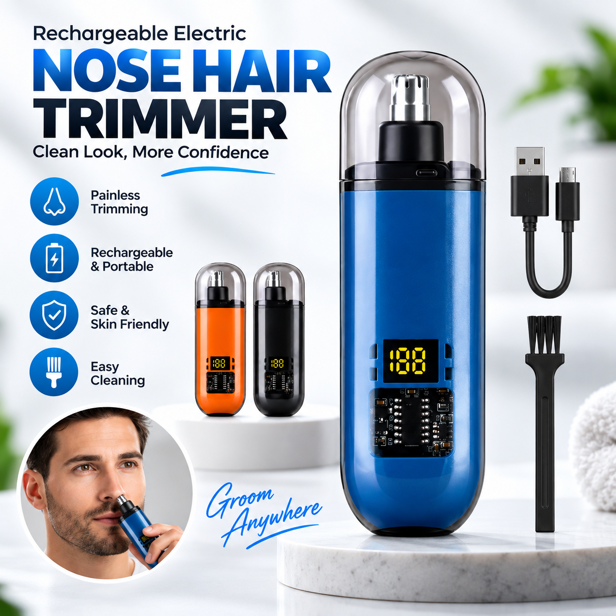 Rechargeable Electric Nose Hair Trimmer for Men & Women – Painless Stainless Steel Washable Grooming Kit with USB Fast Charging & Compact Travel Design_img_1