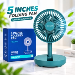 HCZ21 5-Inch Rechargeable Folding Fan (Green) – Portable Telescopic Desk Fan with 2000mAh Battery, 1.5-4 Hours Backup, Micro USB Charging & Compact Design_img_0