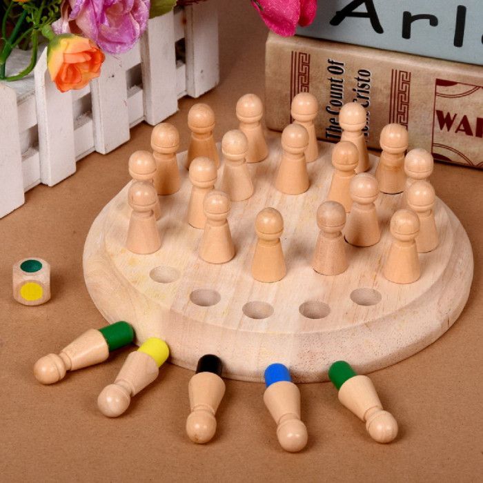 Premium Wooden Color Memory Chess with Dice Set (Wooden Color Memory Chess Board Game)_img_4