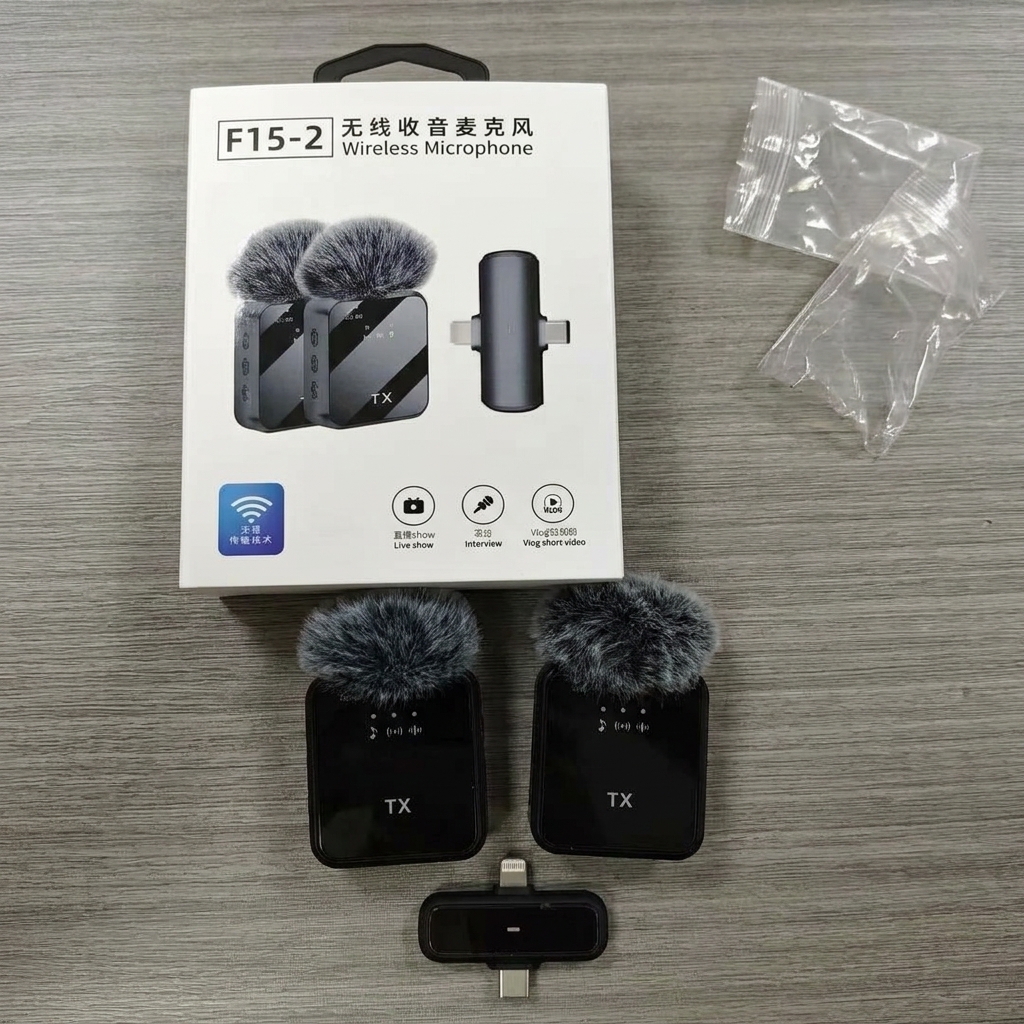 F15-2 Wireless Microphone 2 in 1 Type C + iPhone Noise Cancellation Lavalier Microphone, Professional Collar Microphone_img_2