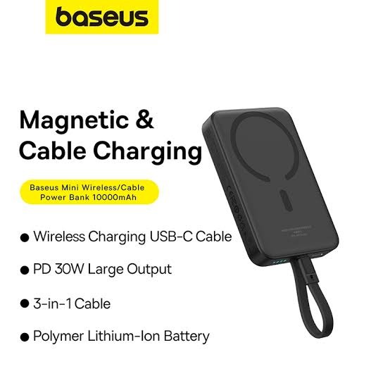 Baseus - Baseus Magnetic Mini 30W Output 10000mAH Wireless Powerbank with Build in Type-C Cable - Powerbank thumbnail 2