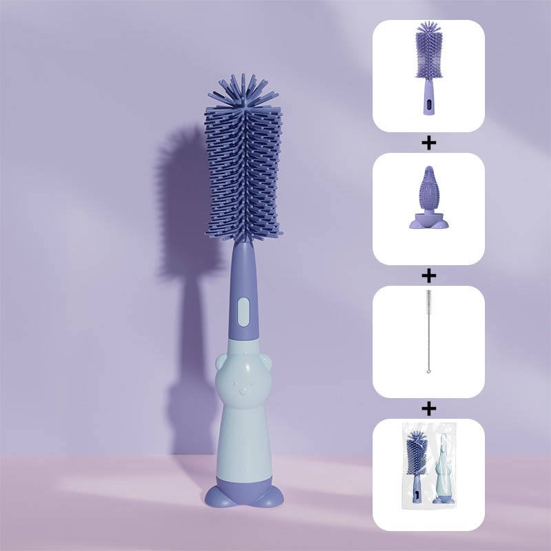 Detachable Cup Brush 360 Degree Rotation Silicone Bottle Cleaning Brush Baby Bottle Scrubber Silicone Bottle Brush Kit_img_1