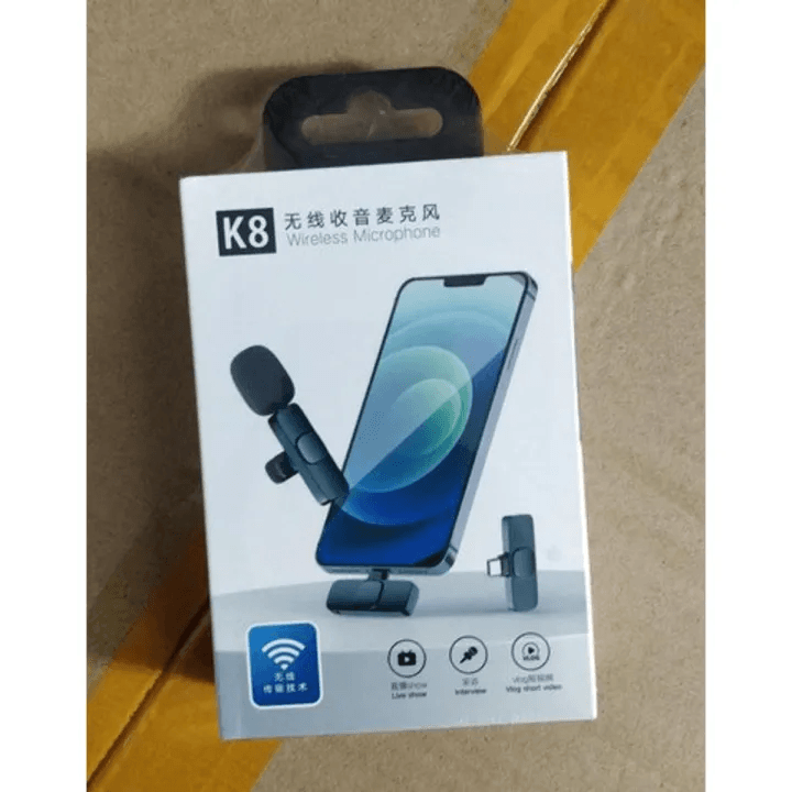 Wireless Lavalier Microphone k8 Portable Audio Video Record Mini Wireless k8 2.4Ghz Microphone For Android Live Broadcast Gaming mobile Phone Type-C & Lighting Black_img_0