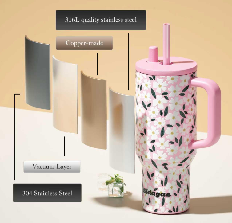 stainless steel insulated travel tumblers with handles and straws - Image 3