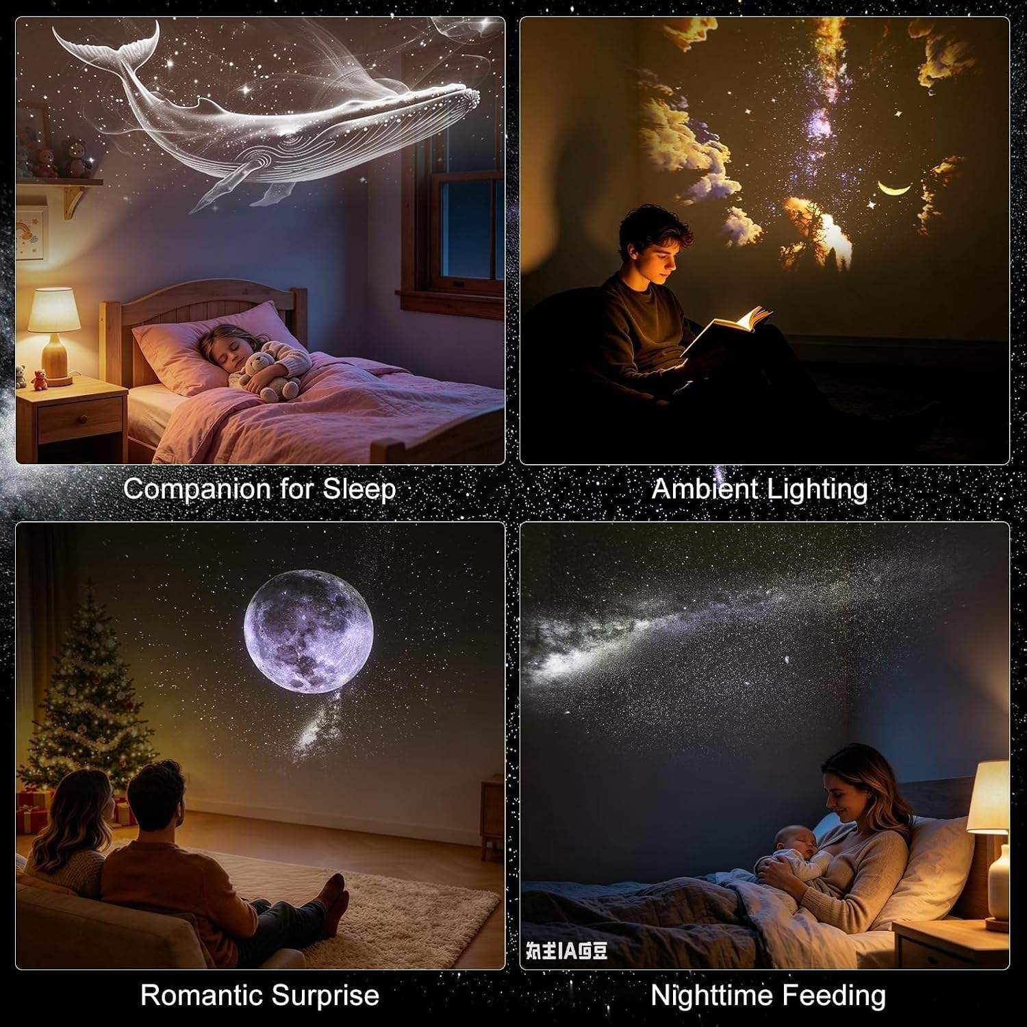 2-in-1 USB Mini Galaxy Star Projector & Bedside Night Light with 360° Flexible Design & 6 Interchangeable Disks