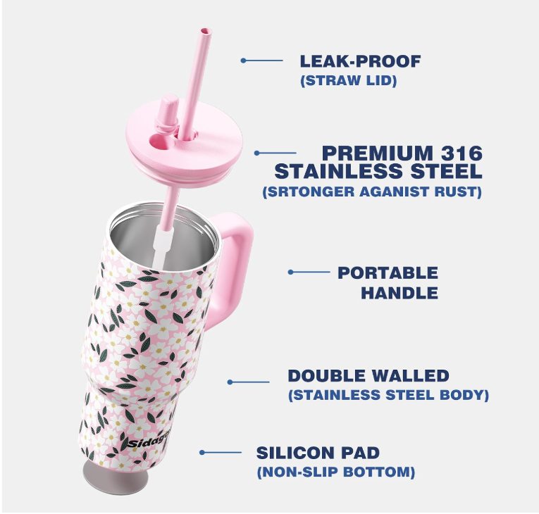 stainless steel insulated travel tumblers with handles and straws - Image 5