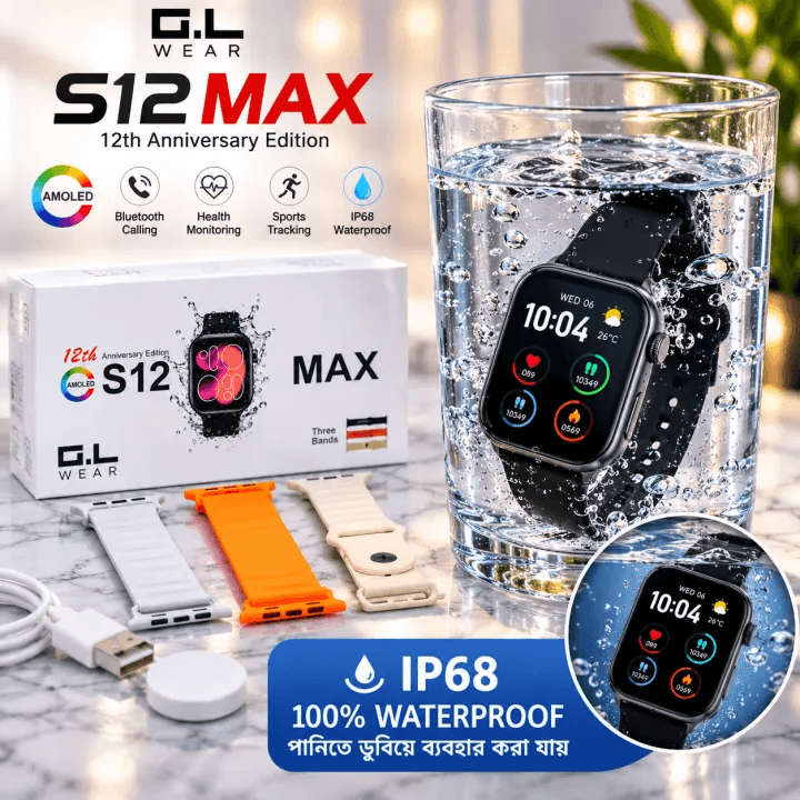 G.L WEAR S12 MAX Smart Watch | AMOLED Display | Bluetooth Calling | IP68 Waterproof | Three Bands_img_0