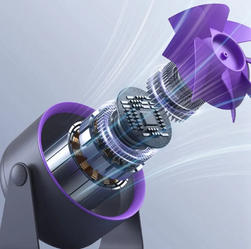 Purple and gray F6 desktop air circulation fan with a digital battery display_img_4
