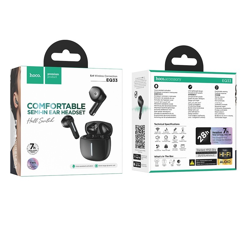 Hoco EQ33 Plus True Wireless ANC+ENC Noise Reduction App Control Bluetooth Earphone(Black)_img_1