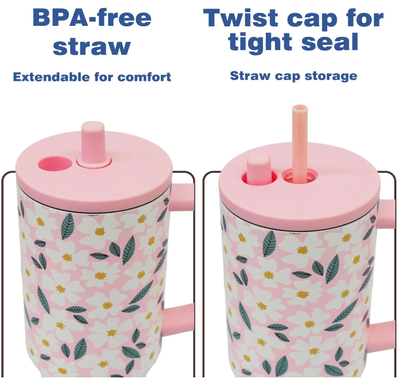 stainless steel insulated travel tumblers with handles and straws - Image 4