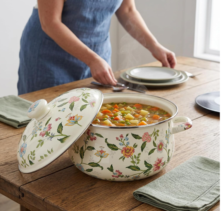 vintage floral-patterned enamel cooking pot_img_1