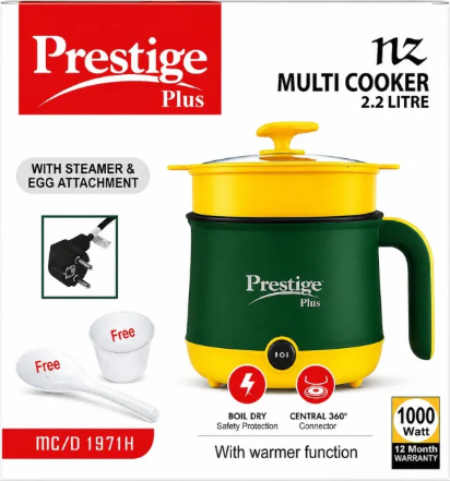 Prestige Plus NZ Multi Cooker (Model MC/D 1971H), a portable 2.2-litre electric cooking pot with a 1000-watt heating capacity