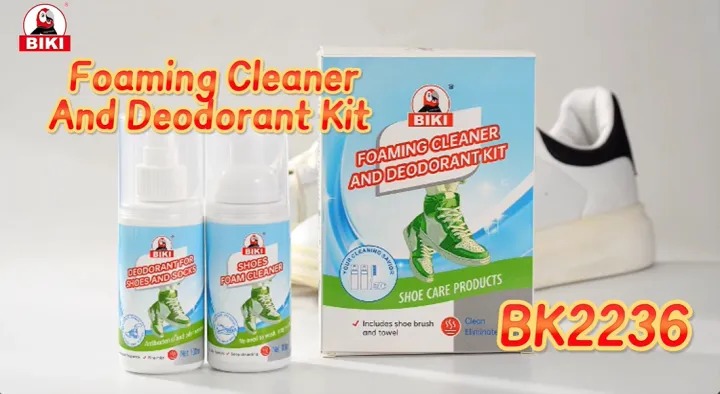 BIKI Foaming Shoe Cleaner & Deodorant Kit – Shoe Cleaning Foam with Brush & Towel