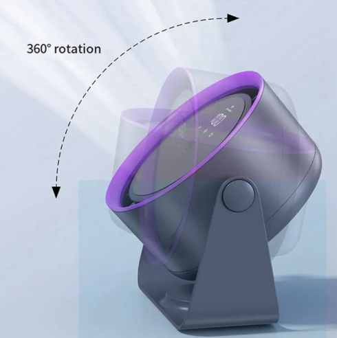 Purple and gray F6 desktop air circulation fan with a digital battery display_img_3