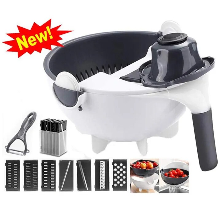 Manual Vegetable Cutter Drain Basket Slicer Rotate Portable Salad Grater Mandolin Multi Garlic Crusher Kitchen Accessories Tools-1set_img_1