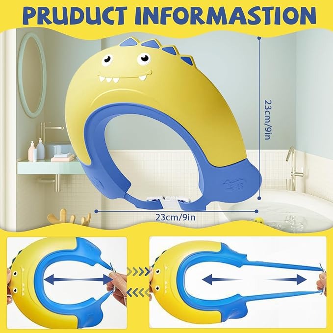 Thcbme Baby Shower Cap Shield, Shower Cap for Kids, Visor Hat for Eye and Ear Protection for 0-9 Years Old Children,Cute Dinosaur shape Makes the Baby Bath More Fun… (Yellow)_img_1