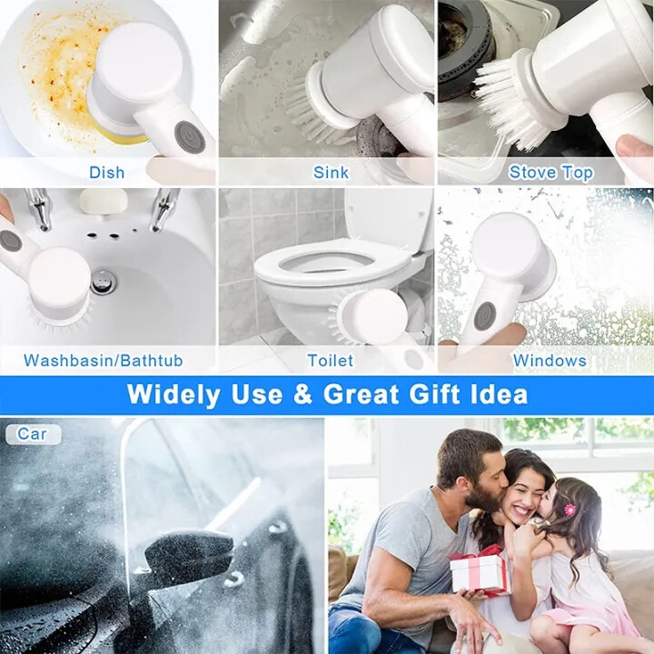 Electric brush magic brush for toilet home magic brush Multifunctional Electric cleaning brush spinner bathroom cleaner electric Cleaning Tools For Bathroom Toile Window Floor And Tub 5 In 1 avatory plates pans tiles handy and comfortable_img_1