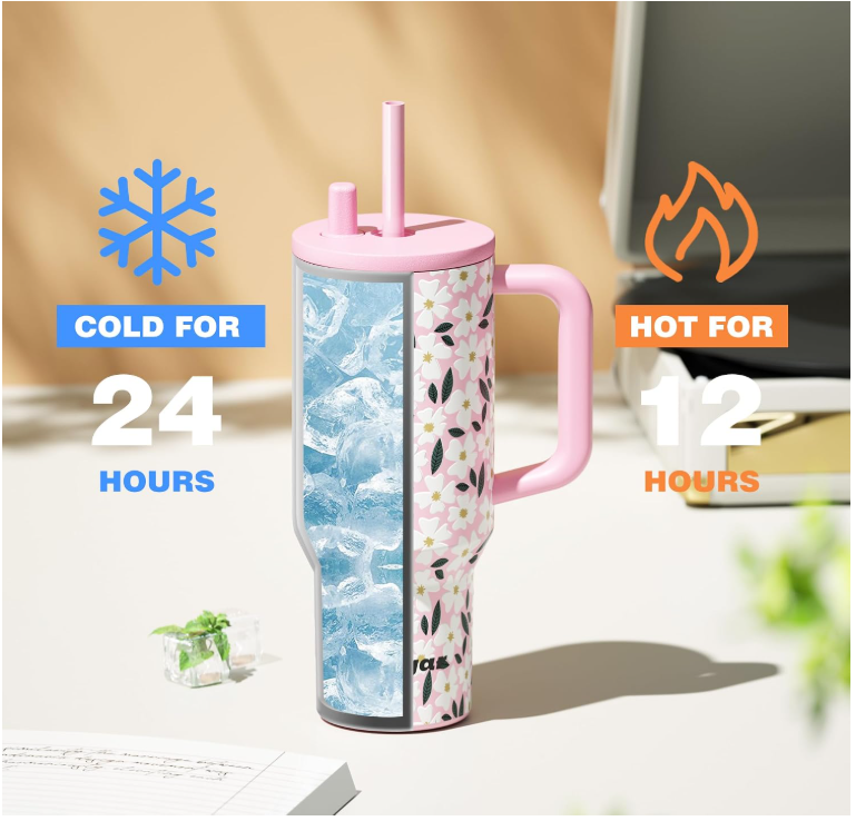 stainless steel insulated travel tumblers with handles and straws - Image 2
