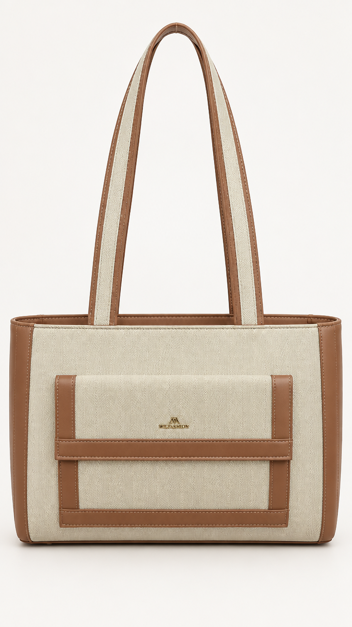 Ellatona Gold Women Tote Women’s Canvas & PU Leather Tote Handbag with Front Pocket & Wallet