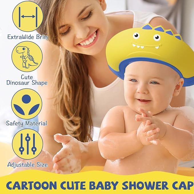Thcbme Baby Shower Cap Shield, Shower Cap for Kids, Visor Hat for Eye and Ear Protection for 0-9 Years Old Children,Cute Dinosaur shape Makes the Baby Bath More Fun… (Yellow)_img_0