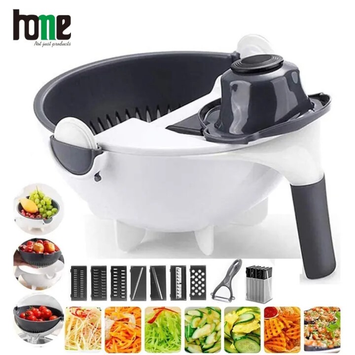 Manual Vegetable Cutter Drain Basket Slicer Rotate Portable Salad Grater Mandolin Multi Garlic Crusher Kitchen Accessories Tools-1set