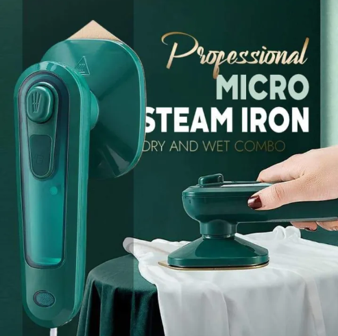 Portable mini handheld dry and steam iron featuring a water spray function