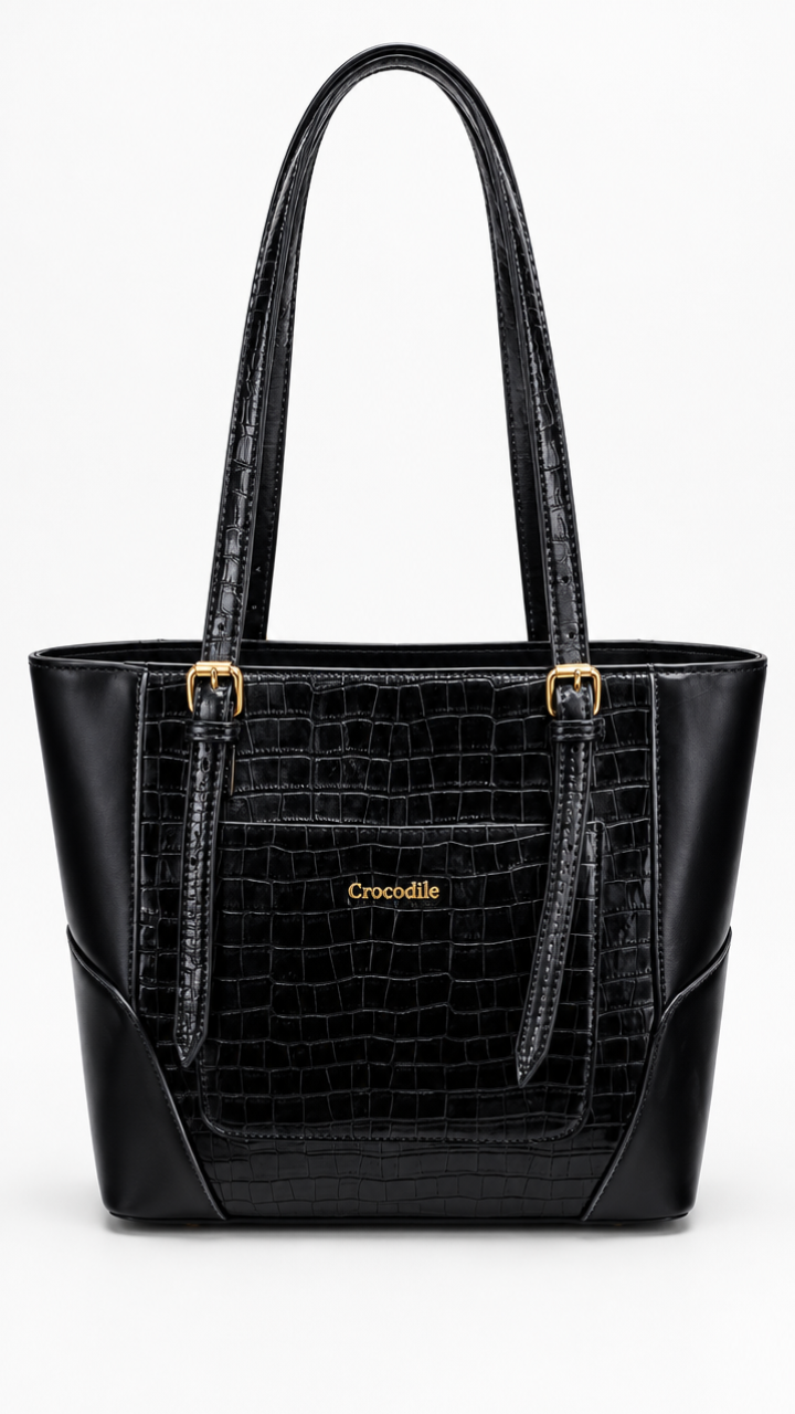 Trendy Crocodile Embossed Classic Leather Tote Bag