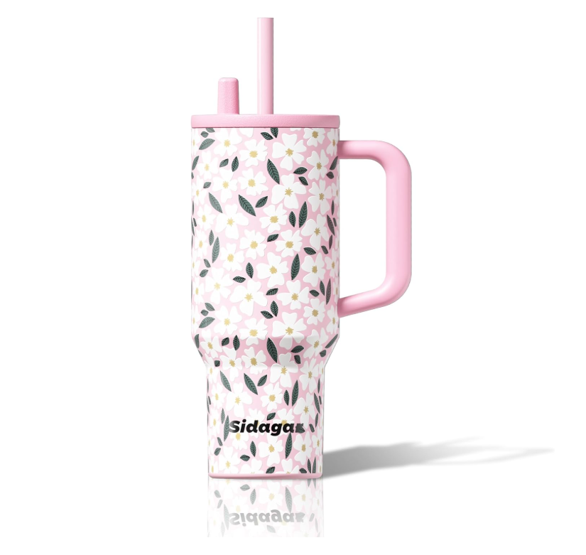 stainless steel insulated travel tumblers with handles and straws - Image 1