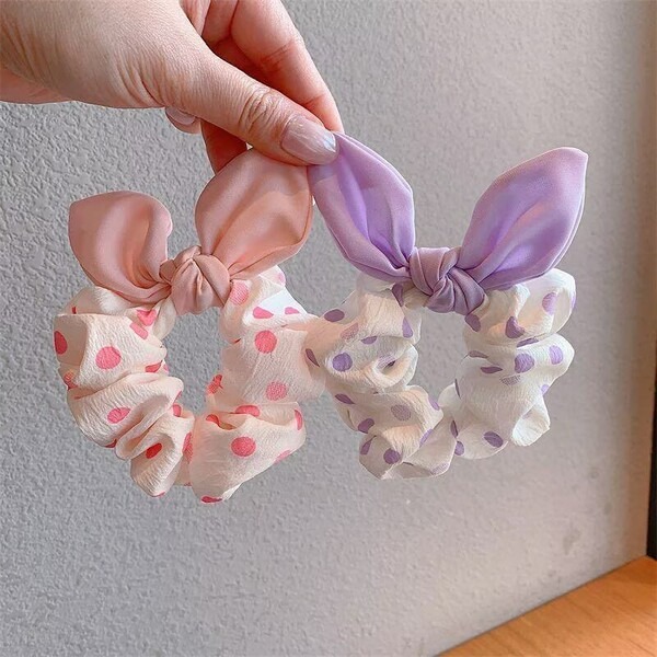 Polka Dot Bow Tie Hair Scrunchies Set 3 pcs_img_3
