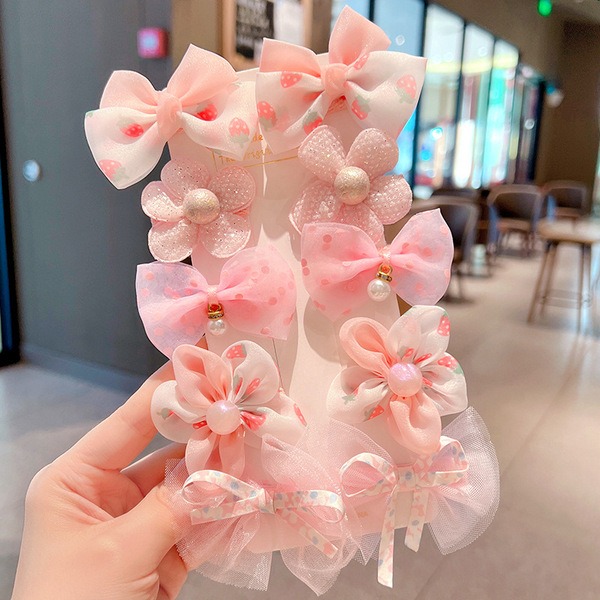 Cute Pink Bow & Flower Hair Clip Set