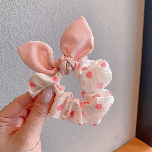 Polka Dot Bow Tie Hair Scrunchies Set 3 pcs