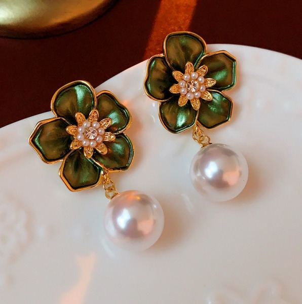 Floral Pearl Dangle Earrings