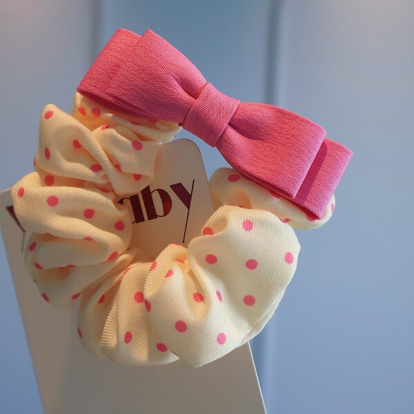 Pink Polka Dot Bow Hair Scrunchie_img_1