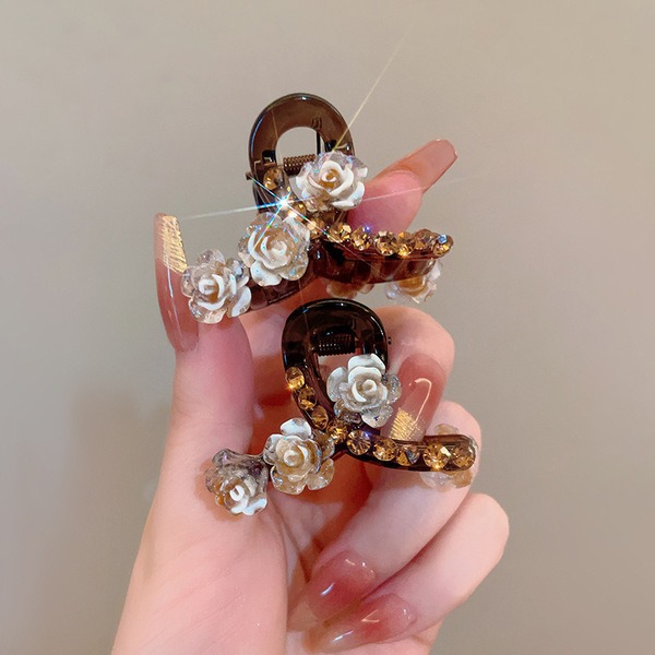 White Rose Rhinestone Mini Hair Claw Clip Set 2 pcs_img_1