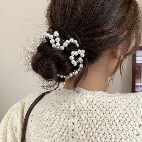 Premium Pearl Beaded Velvet Hair Scrunchie_img_5