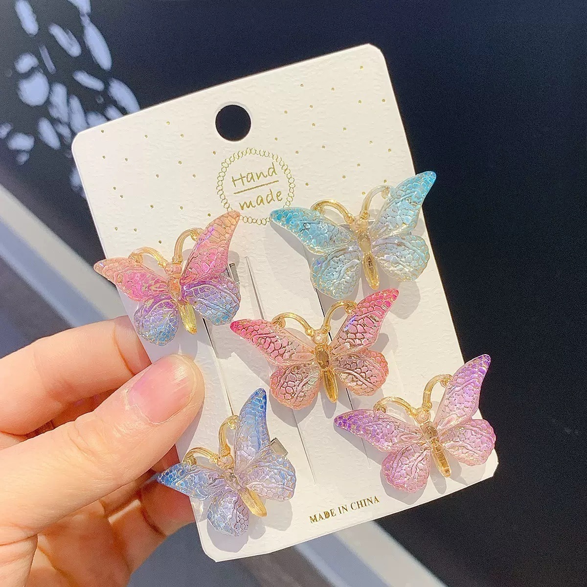 Gradient Butterfly Hair Pins Set 5 colour_img_3