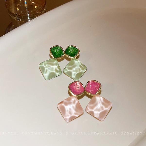 Fresh oil dripping sparkling square earrings_img_3