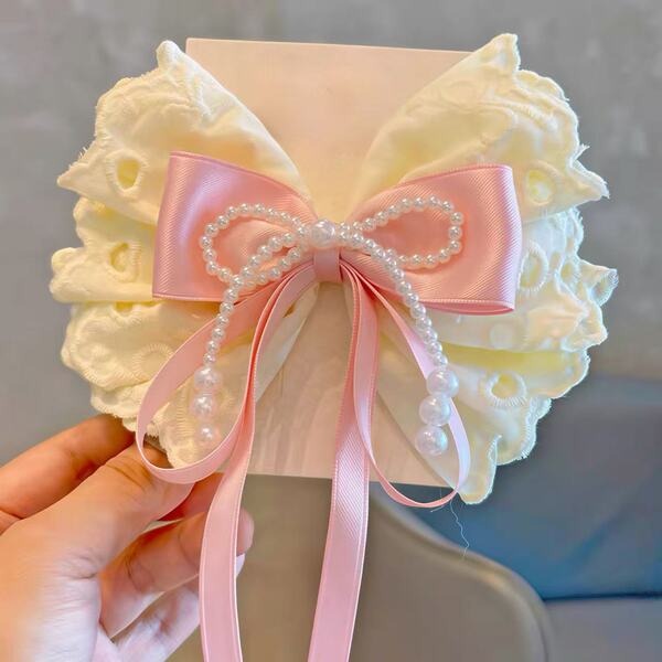 Korean Lace Bow & Pearl Ribbon Hair Clip_img_0
