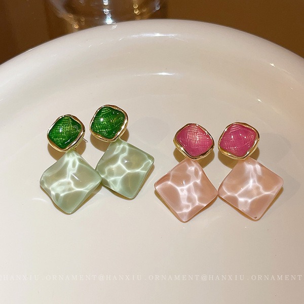 Fresh oil dripping sparkling square earrings_img_2