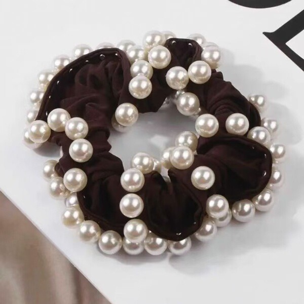 Premium Pearl Beaded Velvet Hair Scrunchie_img_3