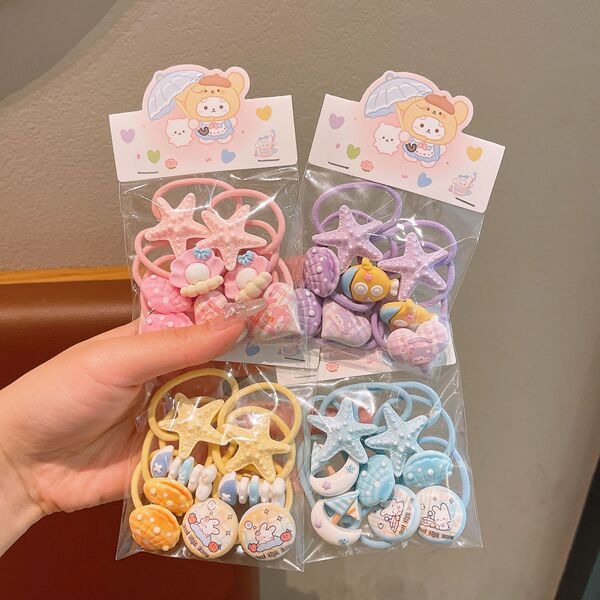 Ocean Theme Starfish Elastic Hair Band Set 8 pcs_img_0