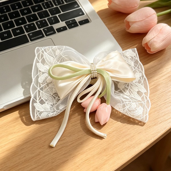 Elegant Floral Hair Bow Clip_img_2