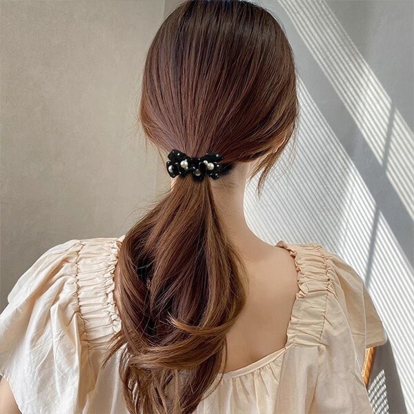 2 pcs Floral Ruffle Pearl Elastic Hair Scrunchie_img_2