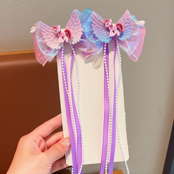 Unicorn Angel Bow Long Ribbon Hair Clip ১ জোড়া_img_2
