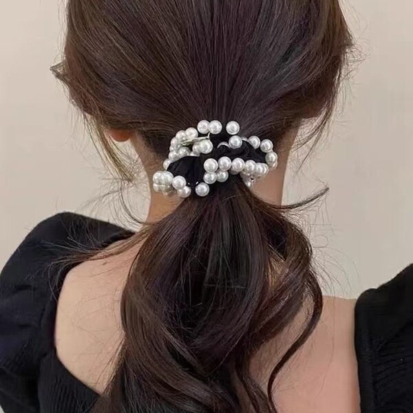 Premium Pearl Beaded Velvet Hair Scrunchie_img_0