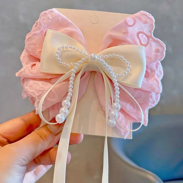 Korean Lace Bow & Pearl Ribbon Hair Clip