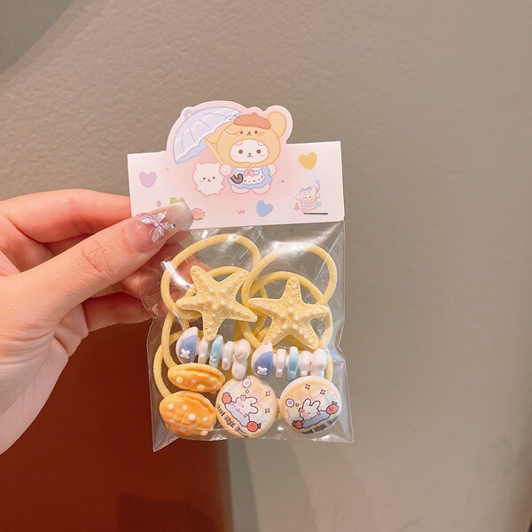 Ocean Theme Starfish Elastic Hair Band Set 8 pcs_img_1